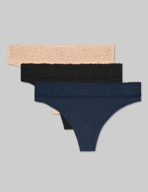 Women's Second Skin Thong, Lace Waist (3-Pack)