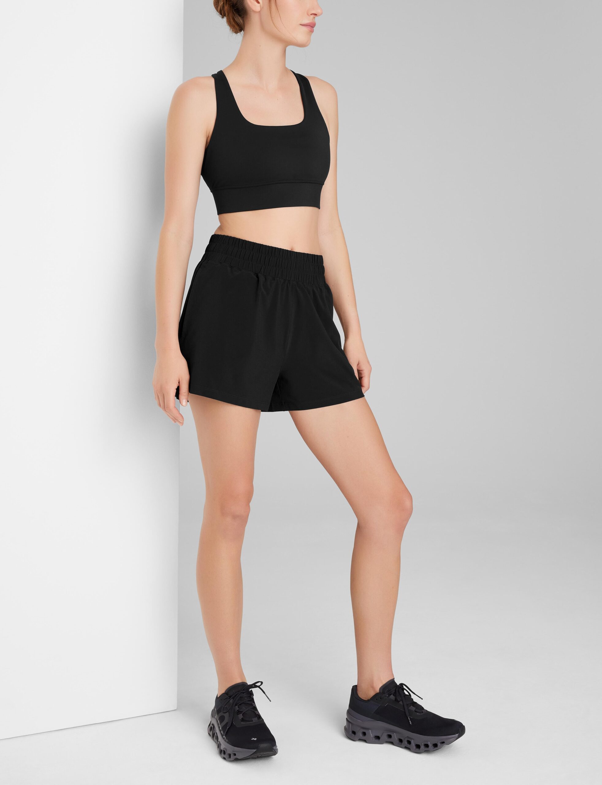 Low Impact Racerback Sports Bra & Luxe Traveler Woven Short Set - Image 3