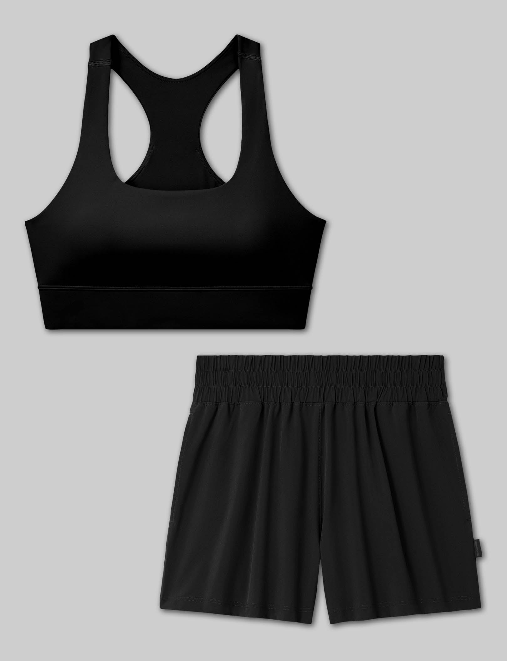 Low Impact Racerback Sports Bra & Luxe Traveler Woven Short Set - Image 2